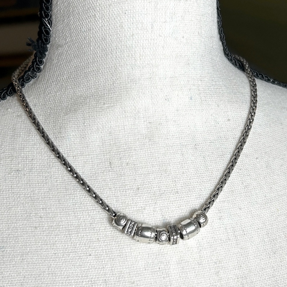 Brighton Beaded Necklace Silver Plated Round Square Scrolled Beads